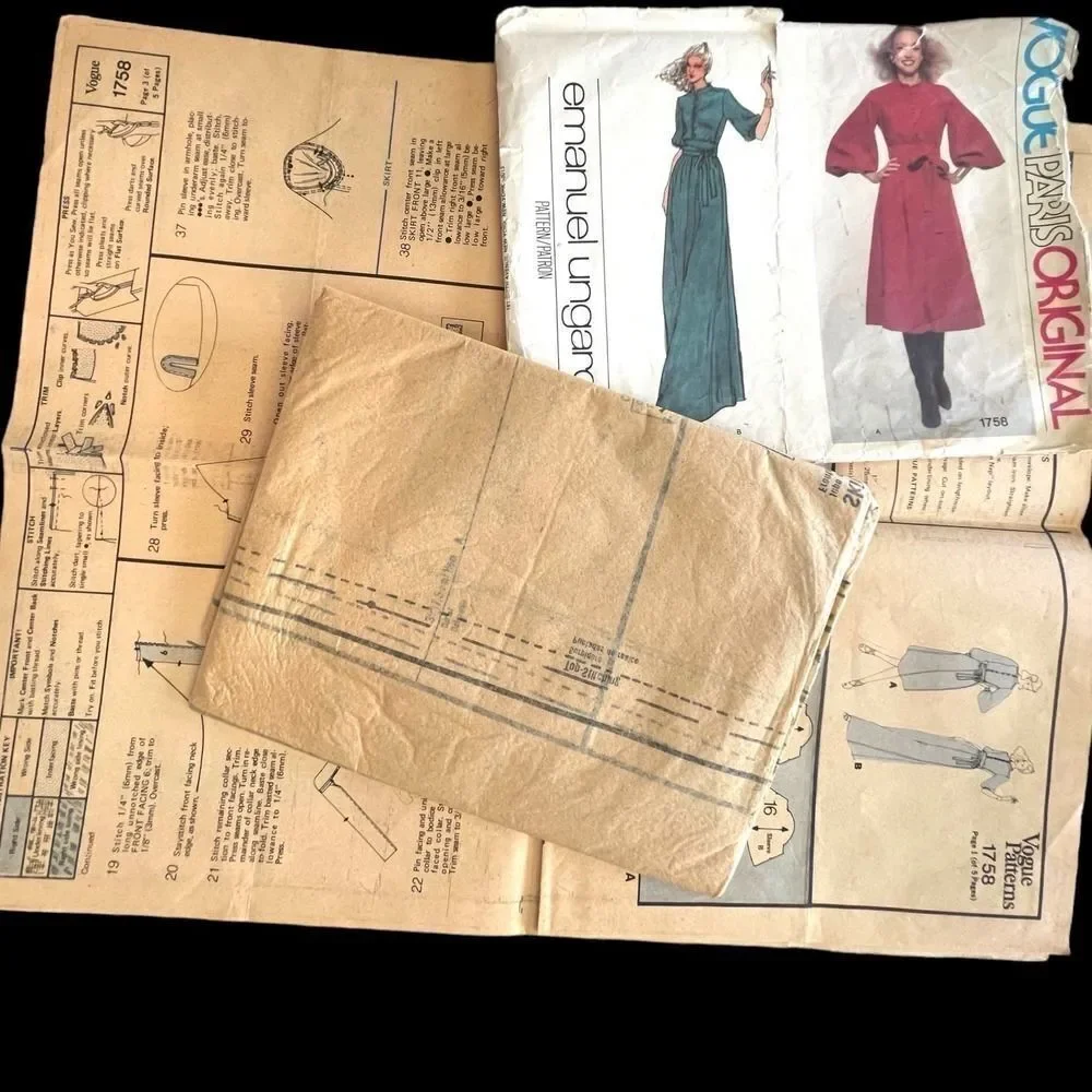 UNCUT 1978 Emanuel UNGARO VOGUE Paris Original 1758 Shirtdress Pattern Sz12 VTGE